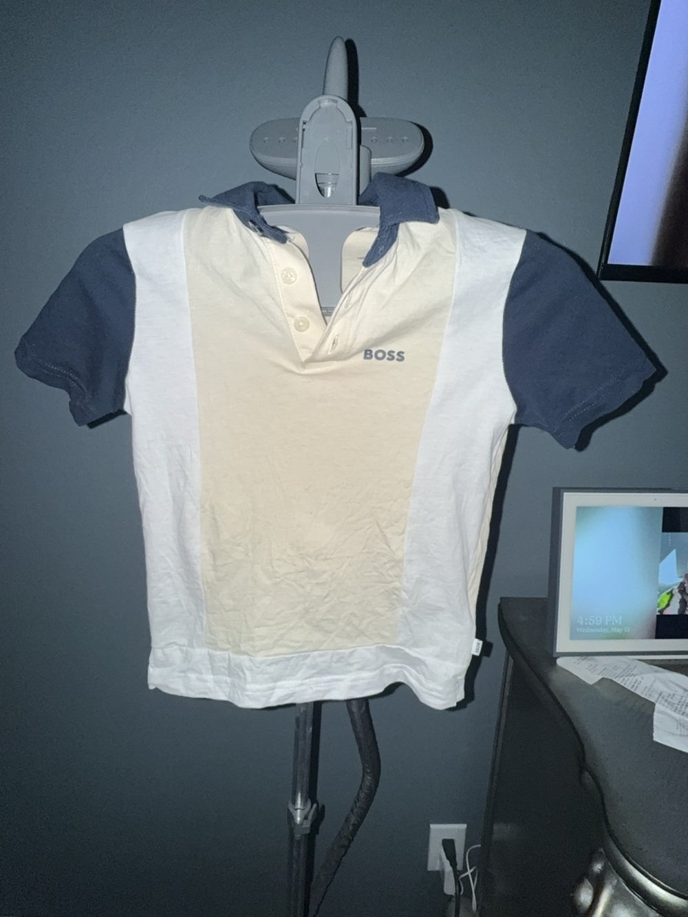 Boss Kids Colorblock Polo in White, Beige & Navy